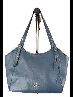 Coach Meadow Pebbled Leather Tote - Denim Blue & Silver Hardware